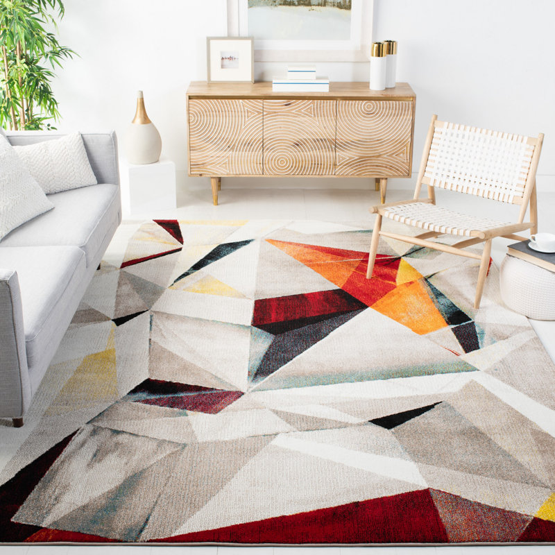 Asumi Wimbled Geometric Gray/Beige Area Rug, Rectangle 5'3" x 7'6"