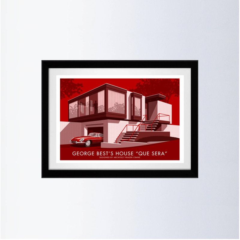 George Bests House by Stephen Millership - Print, 33.5cm H x 43.5cm W x 2.2cm D, Black