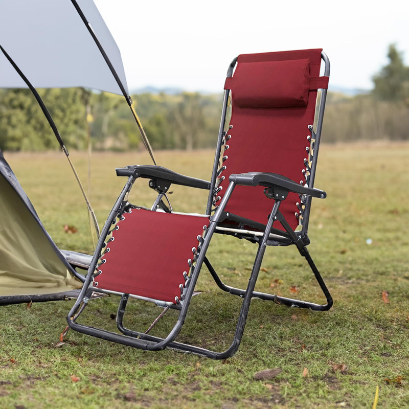 Zero Gravity Outdoor Portable Folding Camping Lawn Deck Patio Pool Recliner Lounge Chair for Adults, Adjustable Headrest, Red