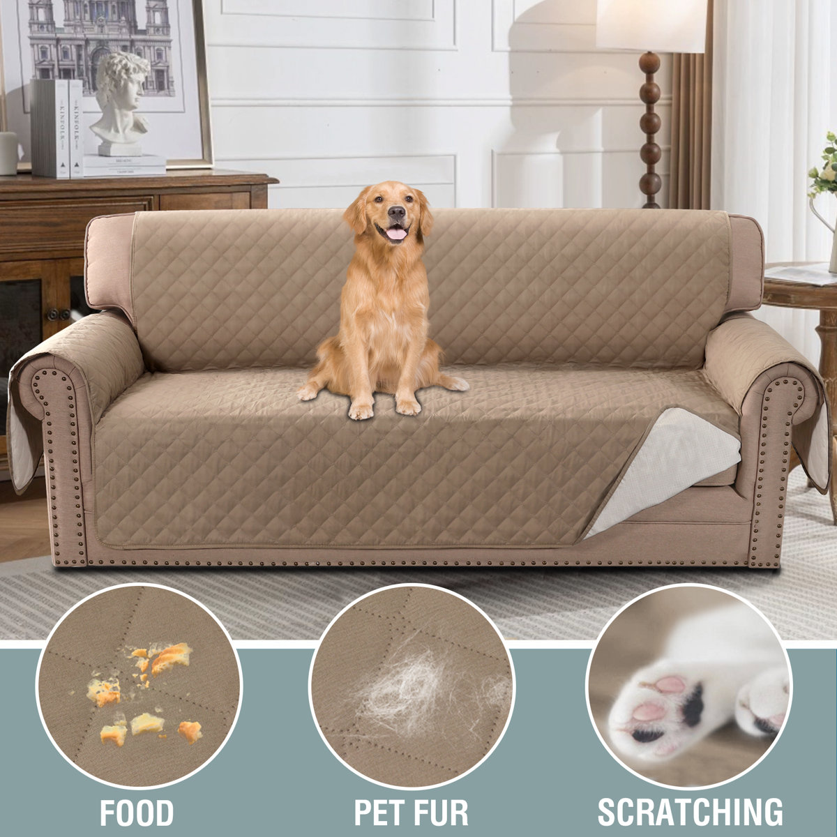 Condition photo showing New/Like New for 100% Waterproof Microfiber Fabric Sofa Slipcover Chair Cover Furniture Protector Cover with Elastic Straps for Pets Non Slip Loveseat Slipcover Machine Washable By Ebern Designs