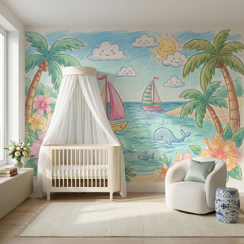 Décoration murale amovible Tropical Beach Seaside Ocean, 120 po x 96 po, Peler et coller