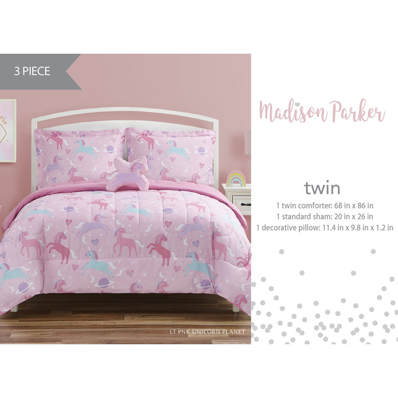 Ensemble d'édredon en microfibre rose clair ALEX + BELLA, Édredon simple et 1 taie décorative et 1 coussin