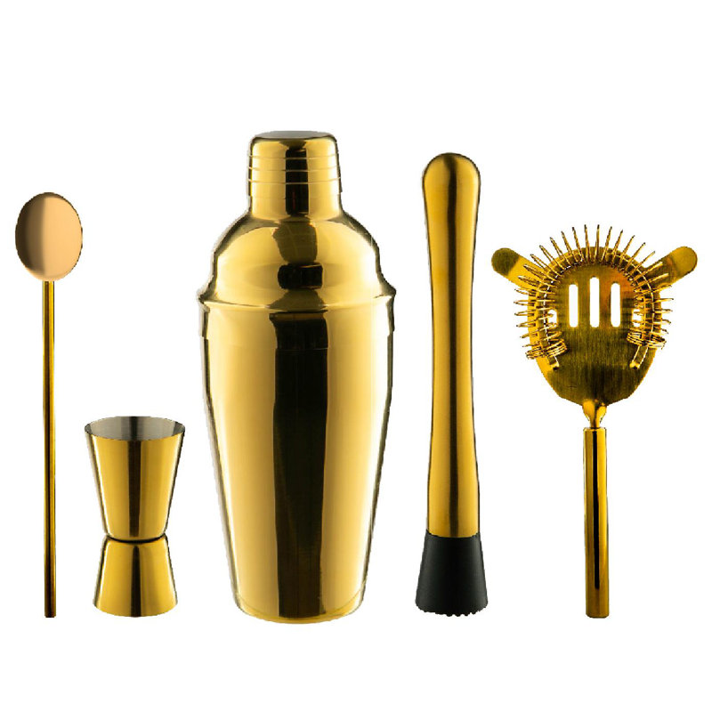 Rink Drink - 5 Piece Manhattan Cocktail Shaker Set, Gold