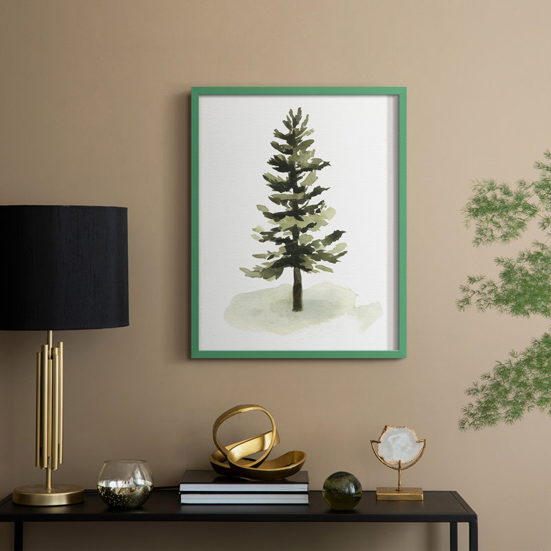 Aquarelle pin II, reproduction encadrée - bois massif, Vert, H 30 po x l 24 po