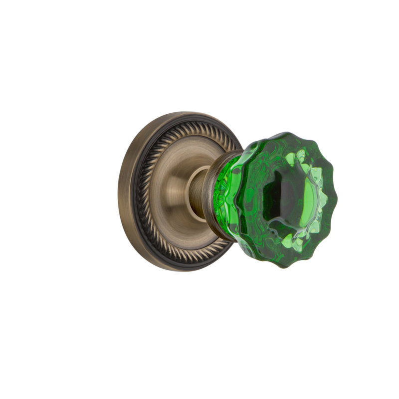 Rosette en corde avec bouton de porte en cristal émeraude, Laiton antique