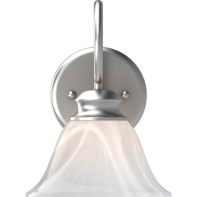 Applique murale ou applique murale en nickel brossé 1 lumière pour salle de bain ou applique murale avec abat-jour en verre albâtre Troy