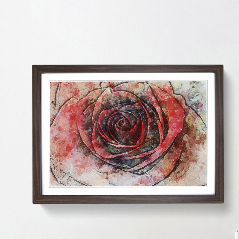 Red Rose in Abstract - Picture Frame Painting Print, Walnut Framed, 48cm H x 65cm W x 2cm D