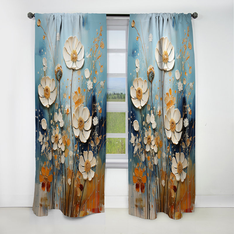 White Wildflowers Serene Oasis - Wildflowers Curtain - Blackout Floral Curtain - 1 Panels, 52" W x 95" L