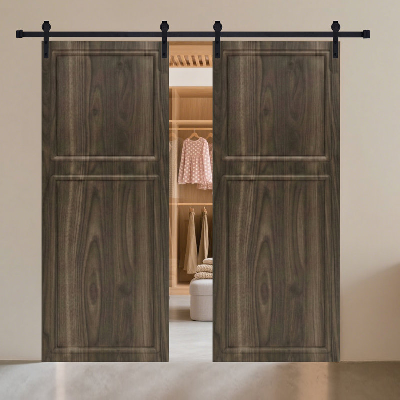 Porte de grange coulissante 2 panneaux de fibres à densité moyenne avec ensemble de quincaillerie, 2, 42 po x 96 po
