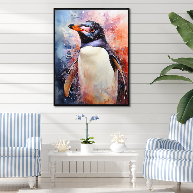 Penguins Antarctique élégance sur toile, Cadre flottant noir, H 32 po x l 24 po x P 1 po