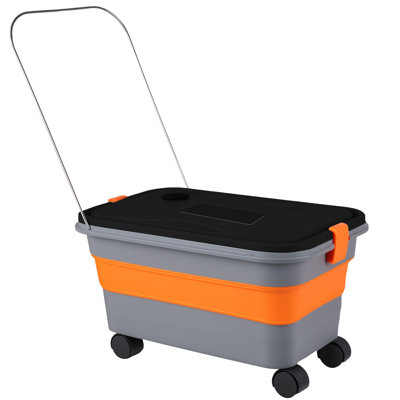 Collapsible Bucket 5.8 Gallon For Car Washing With Wheels, Handle, Drain Plug And Water Outlet, Foldable Multi-use For Mop Cleaning, Camping, Rv, Pet Bathing And Laundry