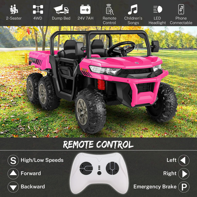 Delia Himimi 24 Volt 2 Seater All-Terrain Vehicles Battery Powered Ride On Toy with Remote Control, Pink