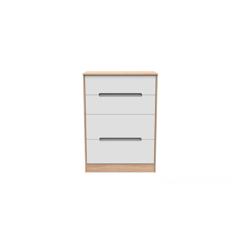 Fully Assembled Vernon 4 Drawer Chest, White Matt/Bardolino Oak