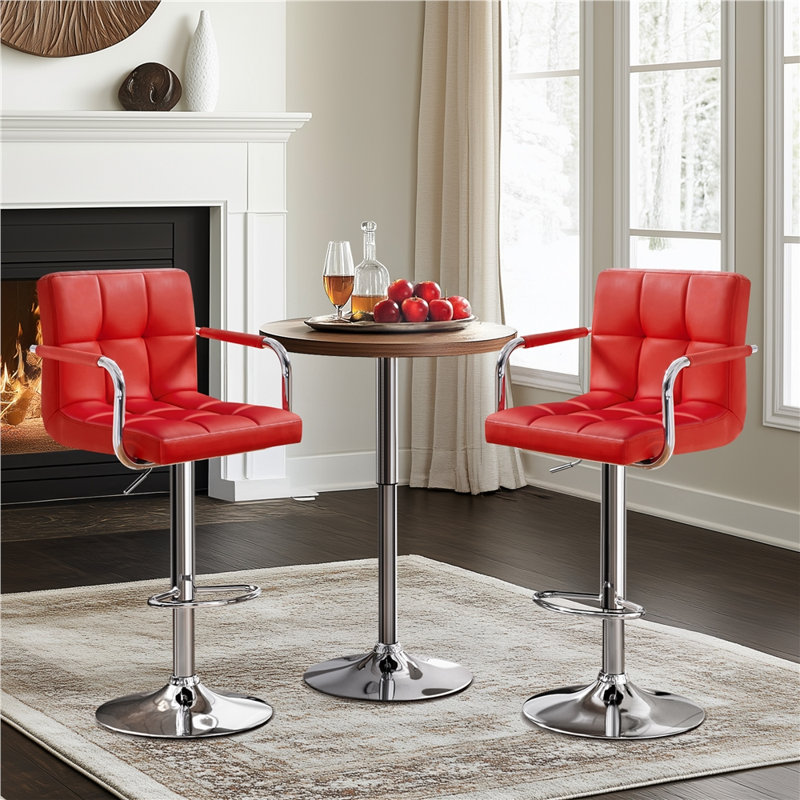 Pete Swivel Upholstered Adjustable Height Counter Stool with Metal Frame, Red