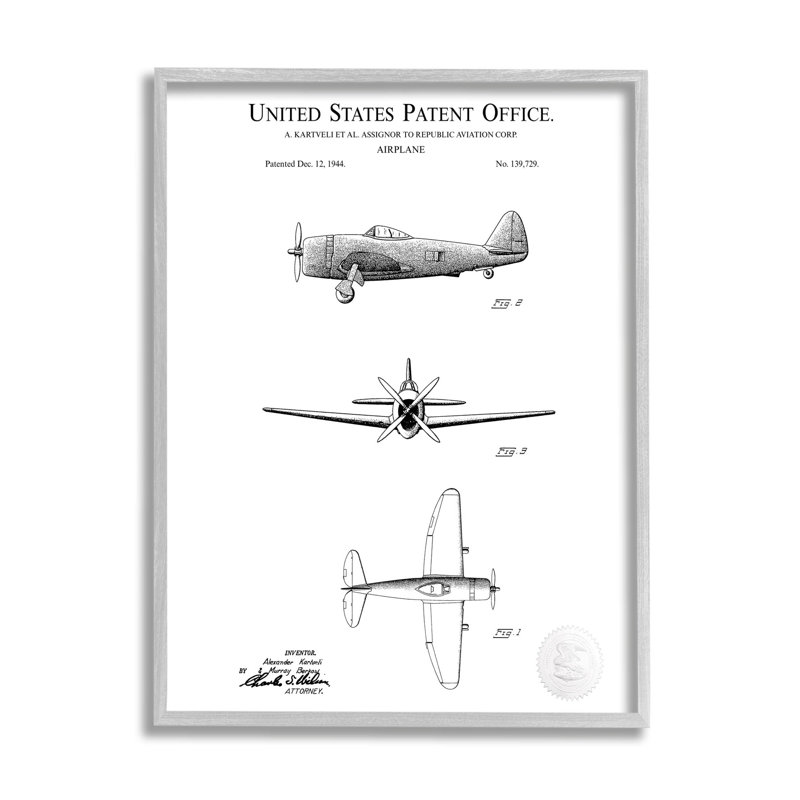 Avion américain détaillé, estampe numérique encadrée par Karl Hronek, H 30 po x l 24 po x P 1,5 po