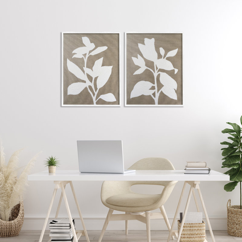 Ensemble de giclées encadrées 2 pièces Frosted Linen Botanicals, design par Vanna Lam, H 20 po x l 32 po