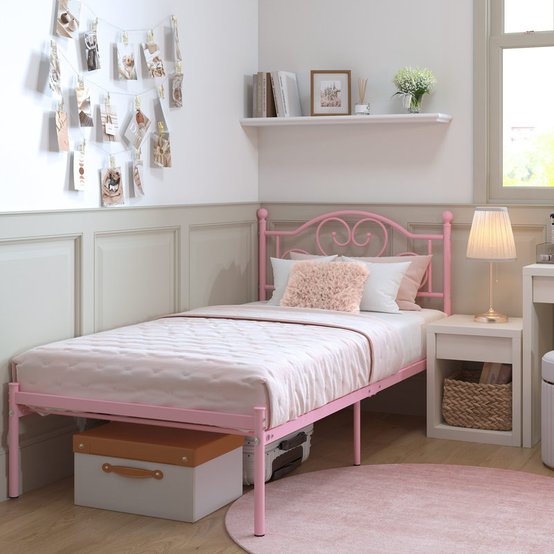 Paitlyn Metal Open-Frame Bed, Pink, Twin