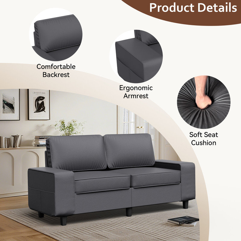 Canapé rembourré avec rangement, Mélange de polyester gris foncé, 2