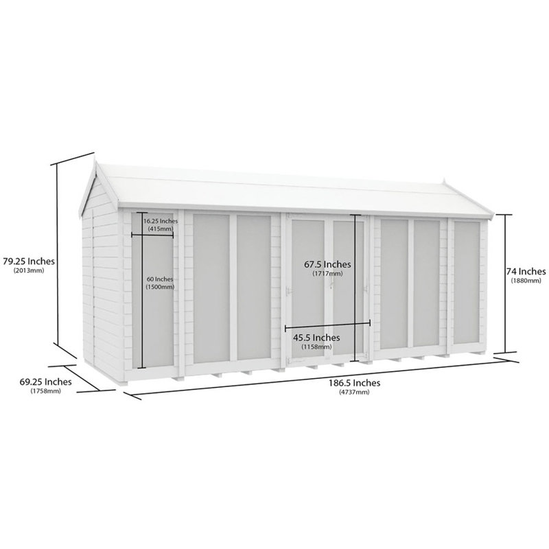 6ft x 16ft Apex Summer House (Full Height Window)