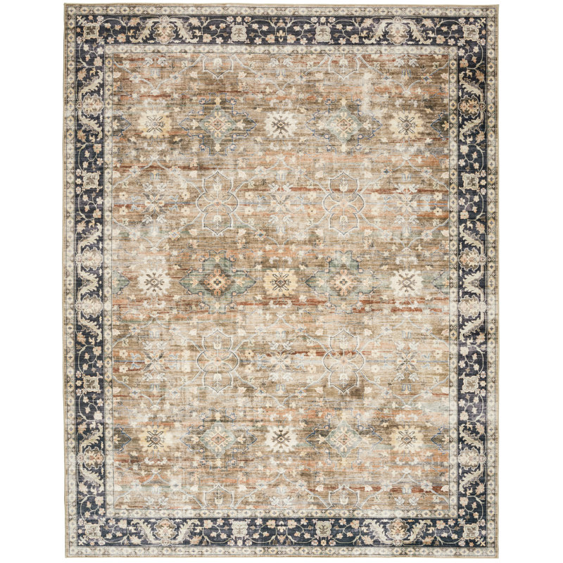 Tapis lavable à la machine Nainika Bev, Rectangulaire 2 pi x 3 pi, Beige, brun clair, brun