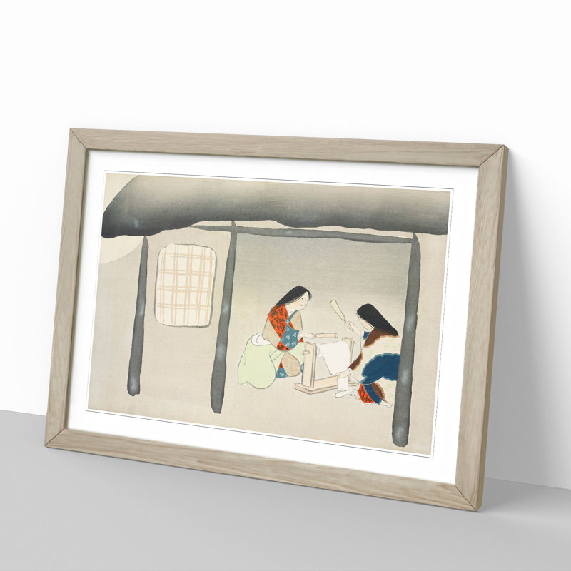 Kinuta by Kamisaka Sekka - Picture Frame Painting, 36cm H x 48cm W x 2cm D, Oak Framed