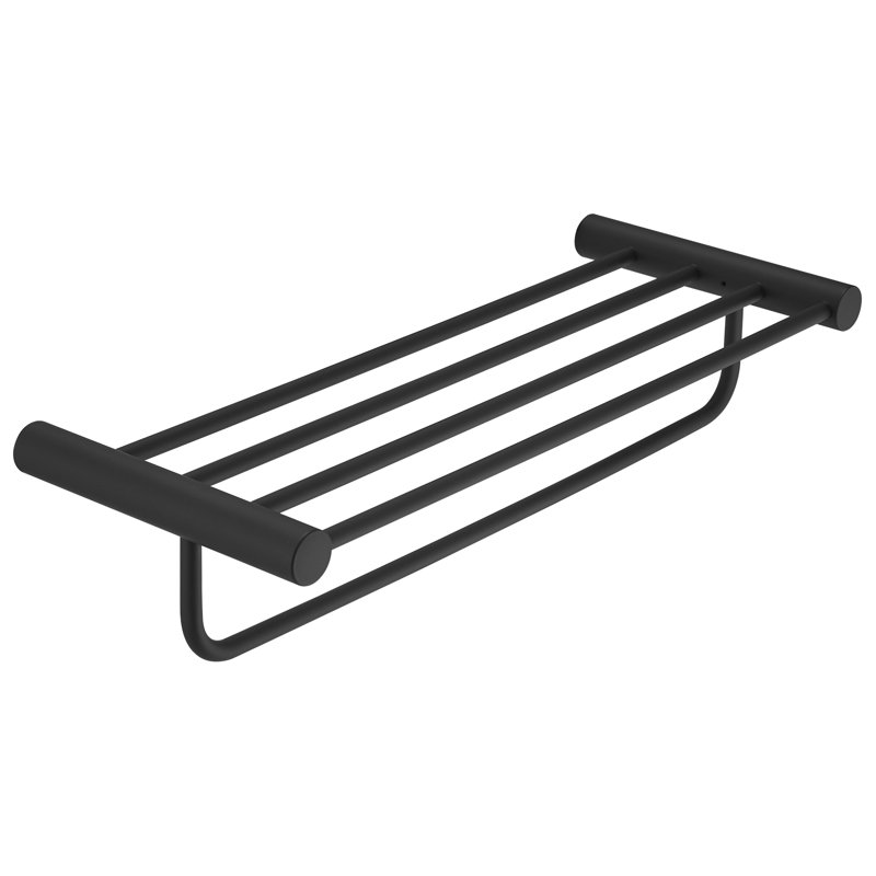 Porte-serviettes de salle de bain avec deux porte-serviettes, 24 po Porte-serviettes avec tablettes en noir mat, Noir mat