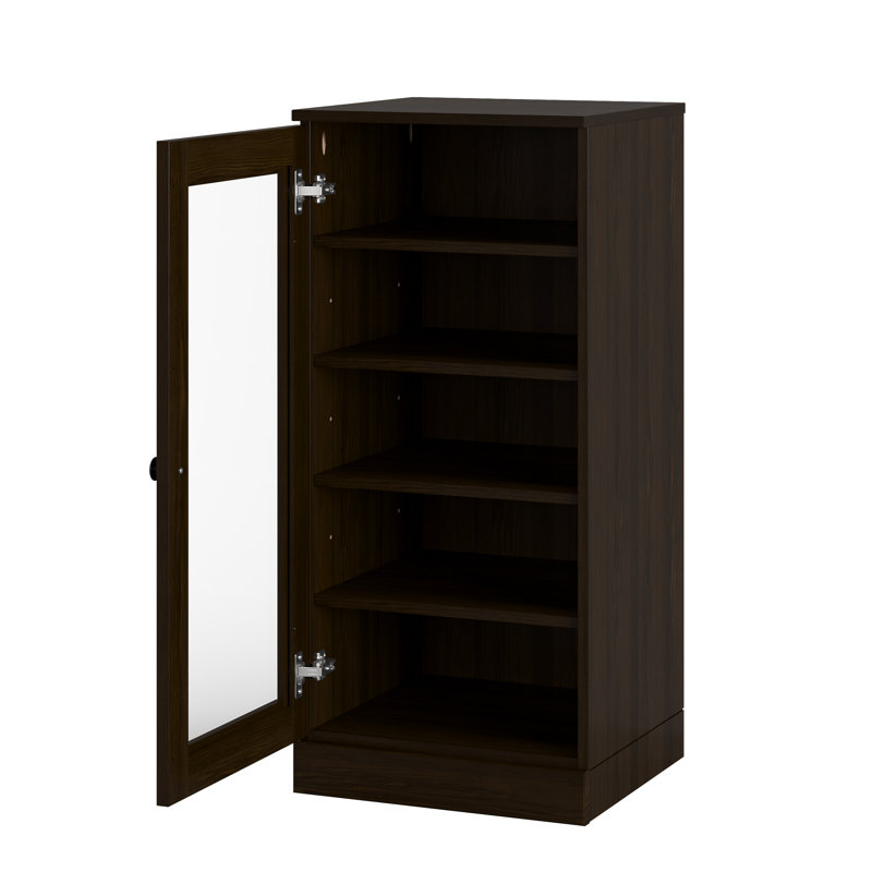Armoire de rangement à chaussures 100% en bois massif à porte étroite en verre avec tablettes réglables, rangement empilable peu encombrant, l 16,5 po x H 35,75 po