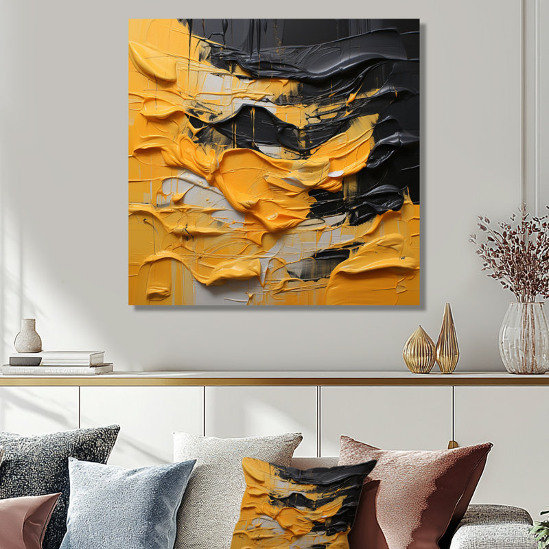 «Bold Mustard Yellow Tranquility - Abstract», reproduction d'art murale, Toile tendue, H 30 po x l 30 po