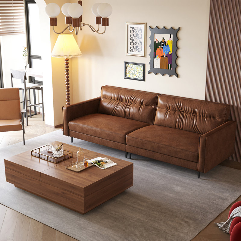 Ensemble de canapé et table basse extensible en cuir huilé avec rangement