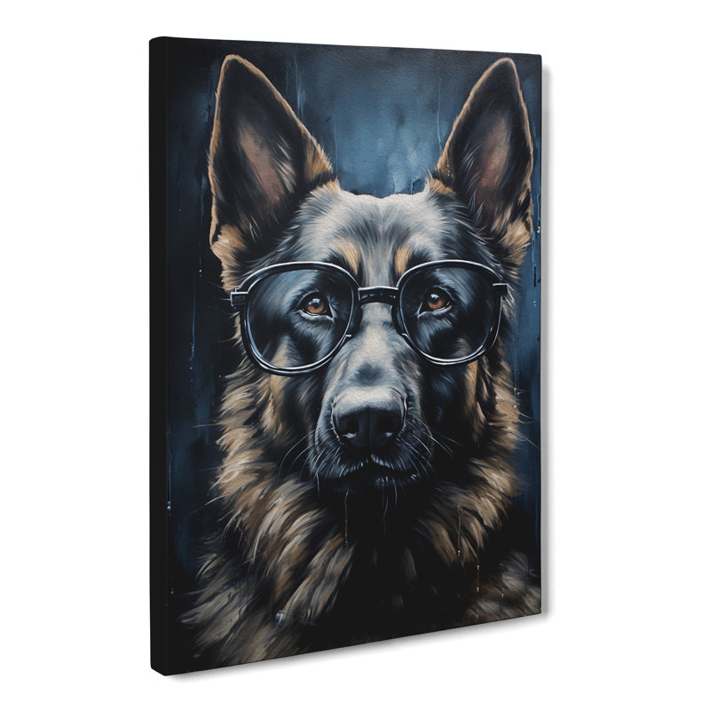 German Shepherd with Glasses Painting No.4 - Wrapped Canvas, 50cm H x 35cm W x 3cm D