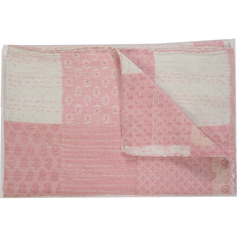 Couvre-lit Kantha, Lit double, Rose