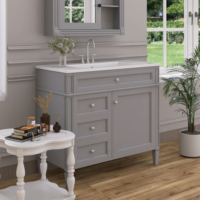 Meuble-lavabo simple 36 po avec plateau Selinay, Gris