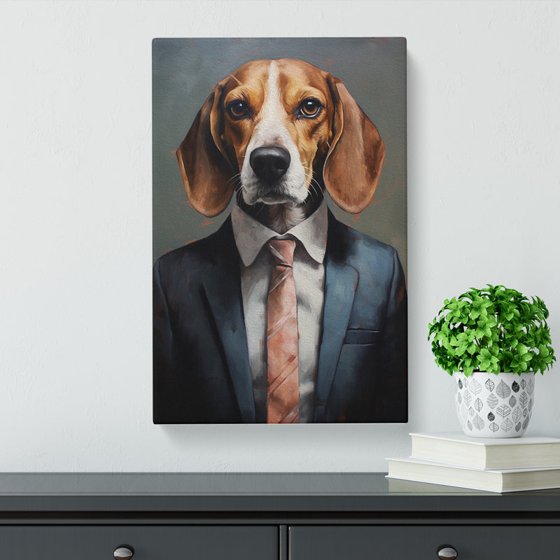 Beagle In A Suit No.3 - Print on Canvas, 50cm H x 35cm W x 3cm D