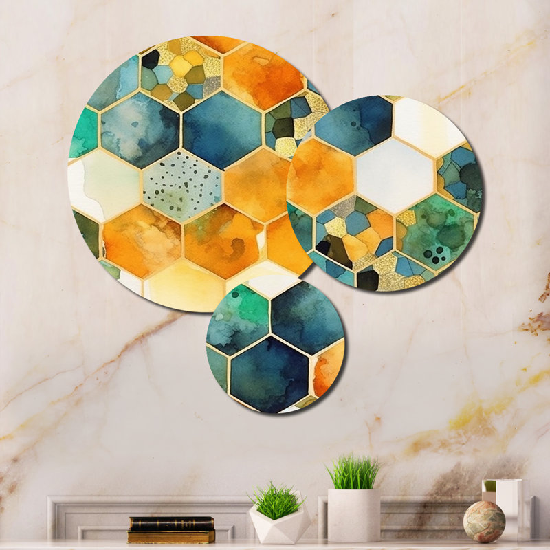 Ensemble de 3 décorations murales Hexagone III en métal