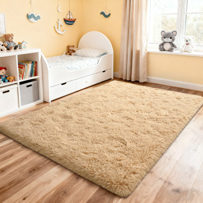 Tapis à poils longs pour le salon, tapis moelleux de 6 pi x 9 pi pour la chambre à coucher, la chambre de bébé, la décoration de chambre d'enfant, chameau