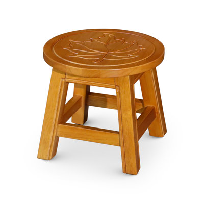 Marchepied en bois sculpté, feuille d'érable, naturel