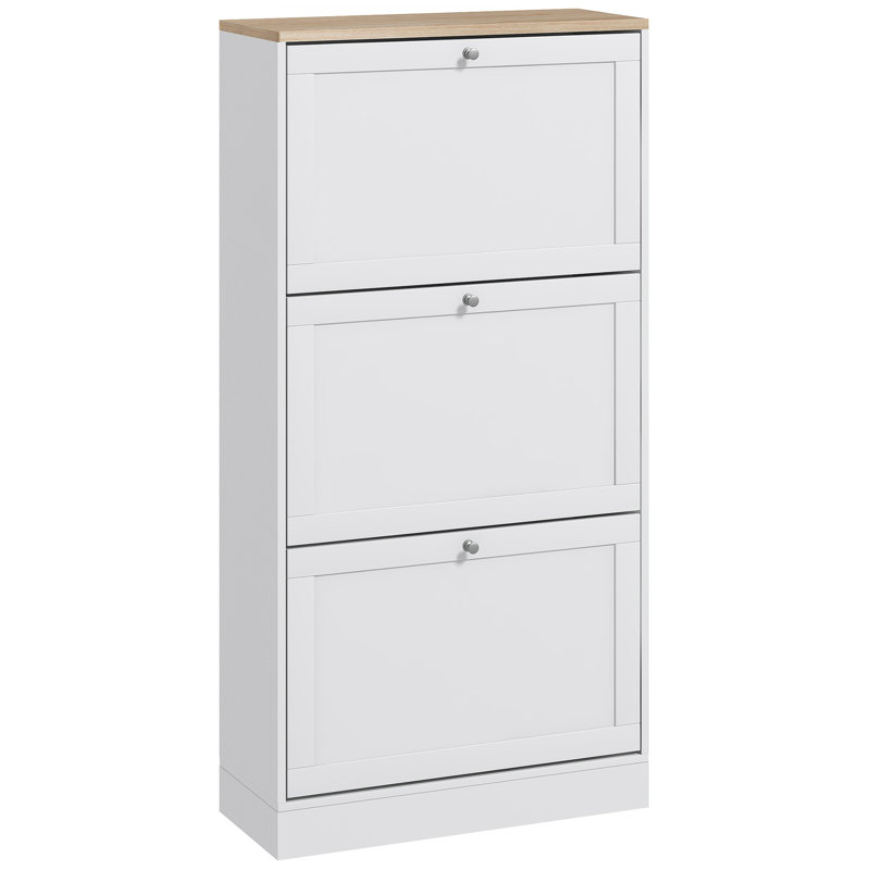 Narrow Shoe Storage Cabinet for Entryway with 3 Flip Drawers and Adjustable Shelves, Shoe Rack Organizer for 18 Pairs of Shoes