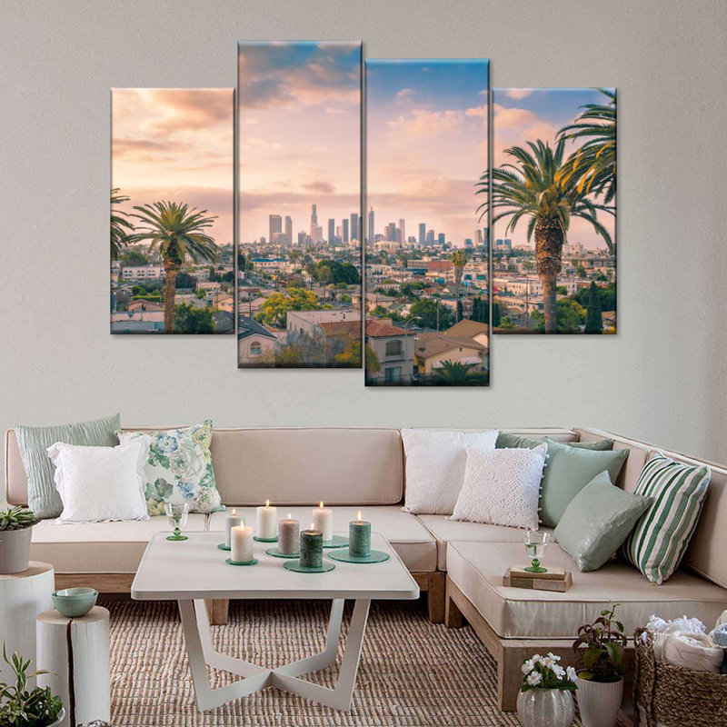 Skylines and Cityscapes, Los Angeles, ensemble de 4 toiles sur toile, H 54 po x l 84 po x P 1,25 po