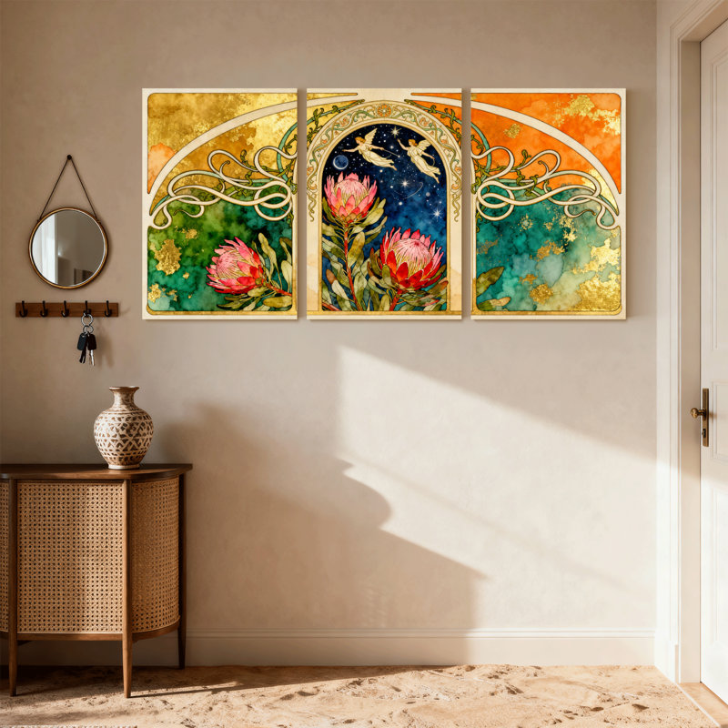 «Botanical Floral and Celestial Angel», ensemble de 3 reproductions d'art sur toile, H 18 po x l 36 po
