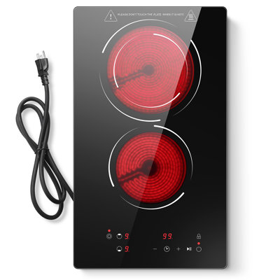 12 Inch Electric Cooktop, 2 Burners 1800W Sensor Touch 9 Power Levels Dual Ring Built-in,Glass Cooktop with Child Lock,ETL Certified