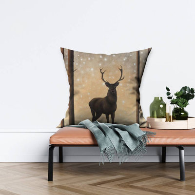 Roe deer in winter - 26"x26" Throw pillow cover - Poly twill - Print on demand