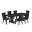 L'ensemble de salle à manger 7 pièces contient une table de cuisine rectangulaire et 6 chaises modernes en tissu de polyester gris foncé, noir sablé.-676044782-682747029