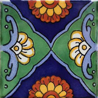 4.2" x 4.2" 9pcs TalaMex Green Sea Talavera Mexican Clay Tile Handmade Talavera Backsplash