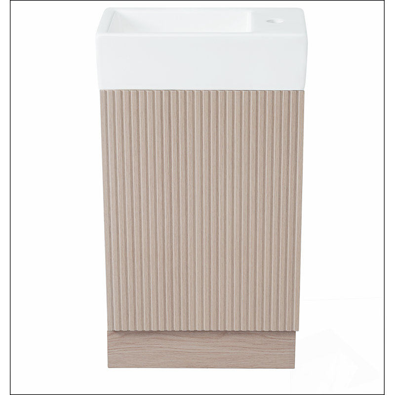 Meuble-lavabo de salle de bain avec lavabo, meuble-lavabo avec tablette, orientation gauche ou droite, naturel, Naturel