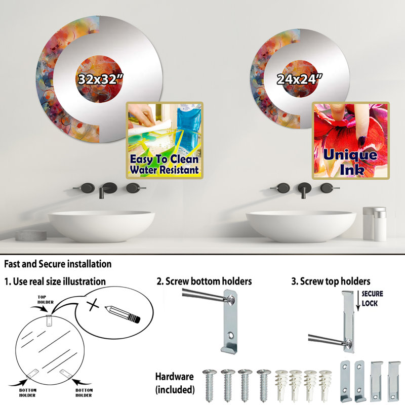Evansburg - Miroir mural demi-cercle, 23,6 po x 23,6 po