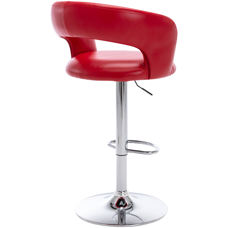 Modern PU Leather Swivel Adjustable Barstool with Hollow Back and Arms, Upholstered Airlift Counter Height Bar Chair for Kitchen Dining