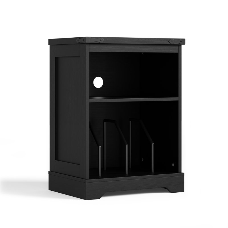 Support pour tourne-disque 29,8 "de style maison de campagne, armoire de rangement pour disques vinyle avec séparateurs en métal