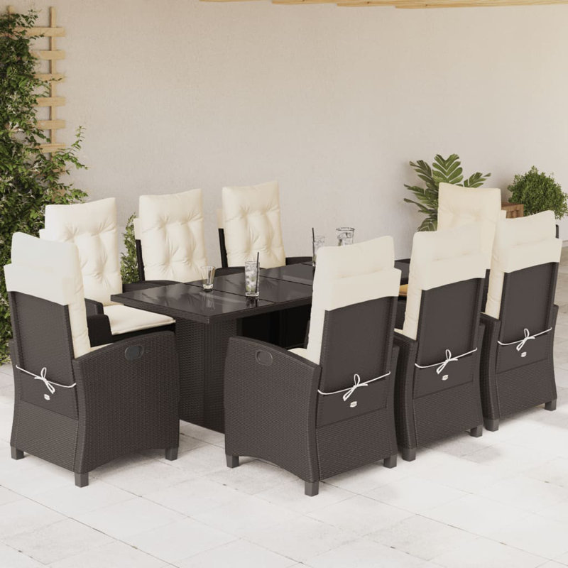Ensemble repas avec coussins en rotin Vidaxl, 8-Pas de repose-pieds, Crème/brun