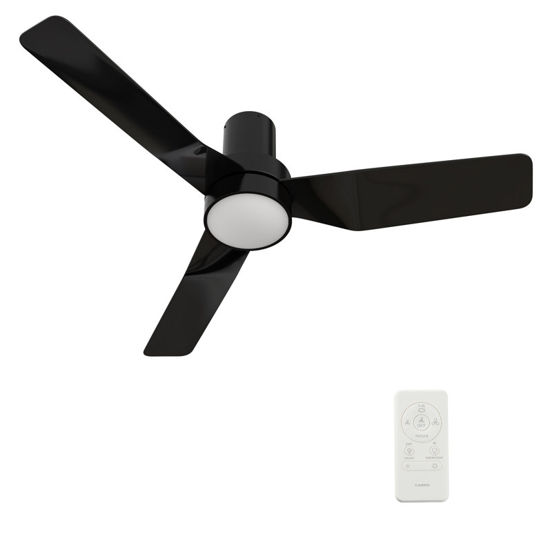  44" 3 Blades LED Smart Flush-Mounted Ceiling Fan with Light Kit Included, Remote Control, Black