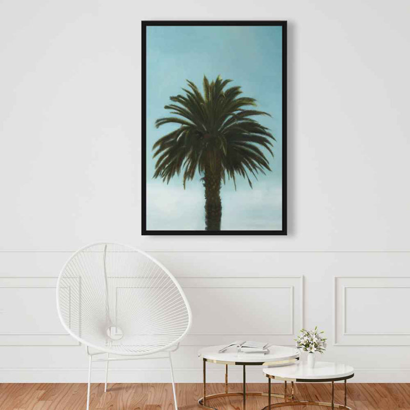 Palmier tropical - Toile encadrée pour chambre bleue, H 37,25 po x l 25,25 po